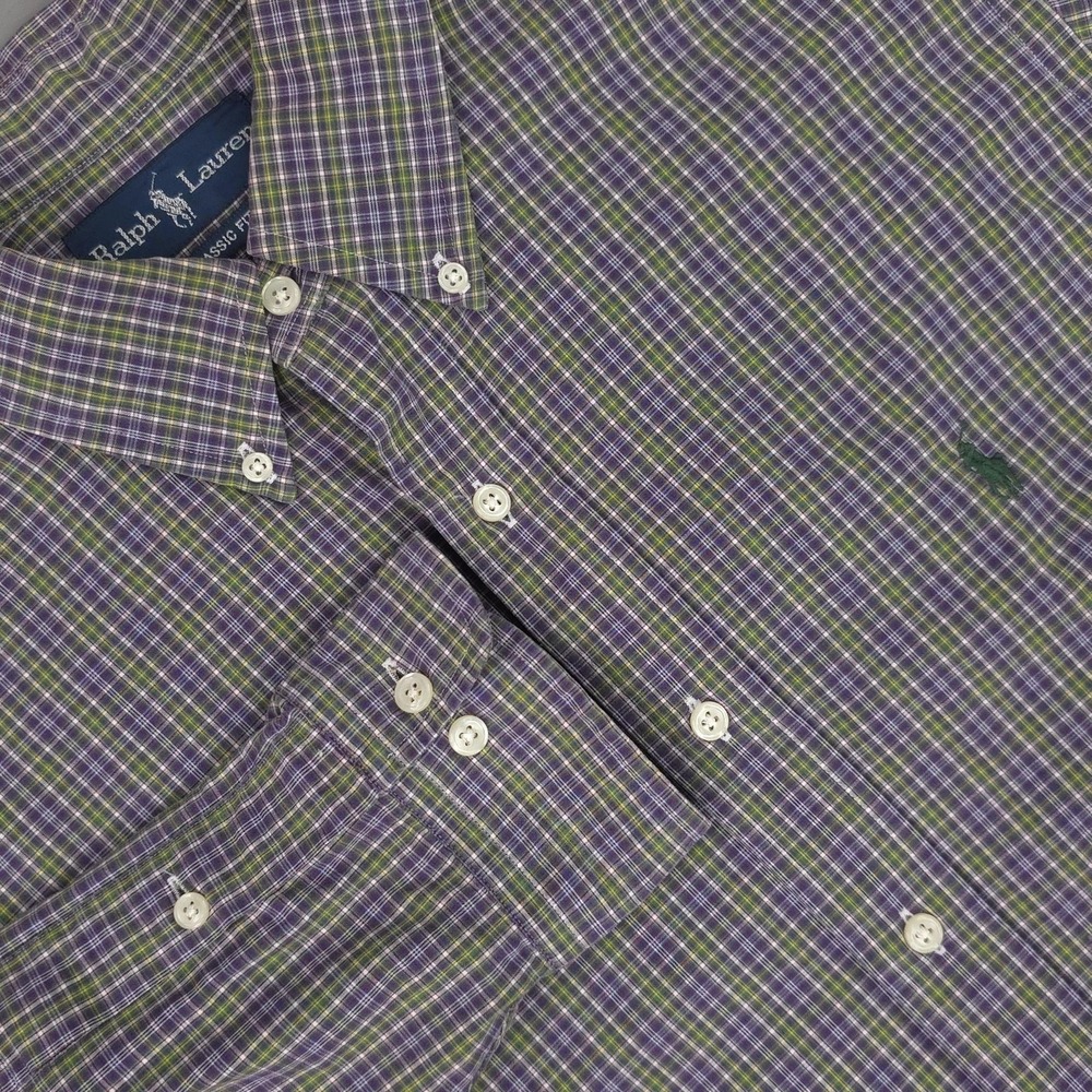 Ralph Lauren Shirt Mens Large Purple Plaid Long Sleeve Button Down Classic Fit